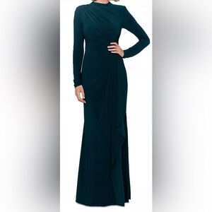 Betsy & Adam Ruched Slit Long-Sleeve Dress Pine Size 10 NWT